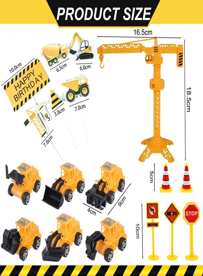 Tnstk Construction Cake Topper, 18 PCS Construction Cake Decorations Set Excavator Tower Crane Cupcake Topper Traffic and Road Sign Decor Happy Birthday Party Supplies - Image 2
